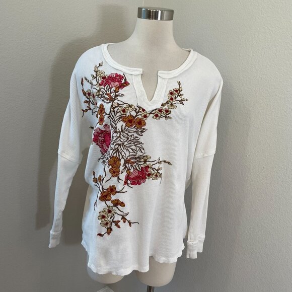 Sundance Tops - Sundance Womens Large White Floral Embroidered Waffle Knit Long Sleeve Top